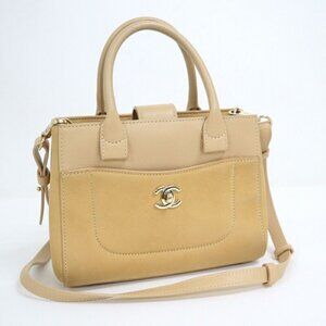 Chanel Neo Executive Toto Small 2-Way Bag Leather Beige Gold
